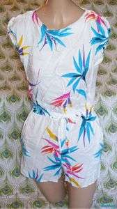   Print Vintage 80s Romper Shorts Suit Button Top Floral Preppy  