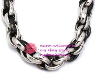 Heavy Black Silver 10mm Stainless Steel Rope Necklace  