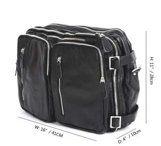   Genuine Cowhide Leather Messenger Backpack Bag Black (MCAB10490B