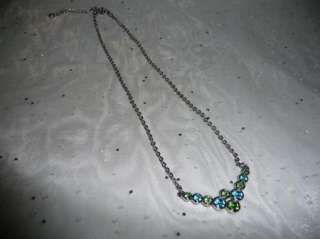 Lia Sophia LIME BERRY Blue Aqua Green Cut Crystals Necklace Silvertone 
