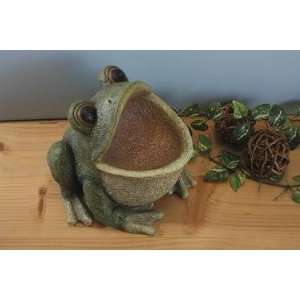 Green Frog Toad Yard Art Garden Novelty Bird Feeder Birdfeeder Bowl