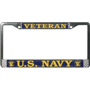    U.S. Navy Veteran Chrome Metal License Plate Frame Automotive