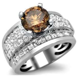  4.38ct Brown Round & Princess Cut Diamond Engagement Ring 
