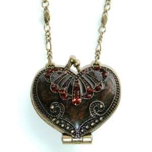  Vintage Heart Locket Necklace   Smokey Topaz Womens 