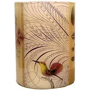   Oz. Candle With Purple & Green Feathers & Birds In A Glass Container