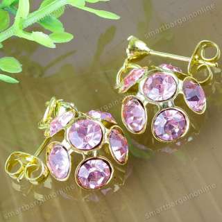   Rhinestone Golden Plated Dangle Flower Ear Earring 2pc Jewelry  