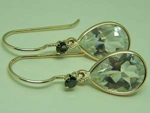 5ctw WHITE Topaz black diamond 14k gold dangle earrings French wire 