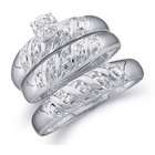   Diamond Engagement Ring & Wedding Bands 10k White Gold Men Women .07ct