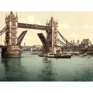 Vintage Travel Poster   Tower Bridge II. (closed) London England 24 X 