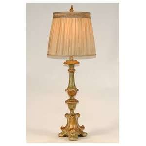  Old World Styled French Green & Gold Carved Column Table Lamp