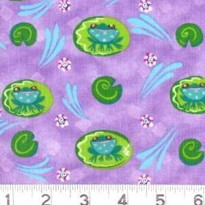  45 Wide Fresh Water Frogs on Lily Pads Lavender Fabric 