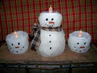 Prim Snowmen Candle Flameless Battery Set Lot Decor Primitive Tea 