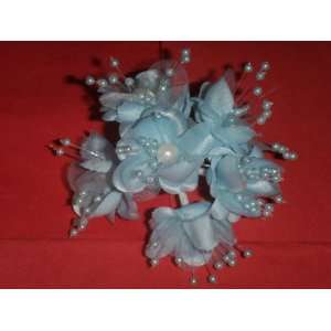   Light Blue Wedding Bridal Pearl Satin Organza Flower 