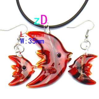   Fish Murano Lampwork Glass Pendant String Necklace Earrings Set  