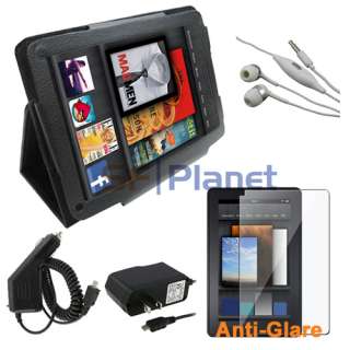   +Anti Glare Screen Protector+AC+Car Charger+Headset For Kindle Fire