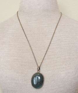 Vintage Dark Green Chunky Glass Pendant Chain Necklace  