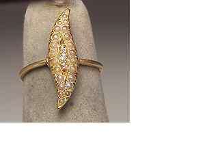 Antique Rose Gold 14K Seed Petal Diamond Ring  