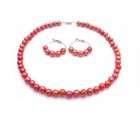   Girls Necklace Set Red Orange Beads Hoop Earrings Flower Girl Jewelry