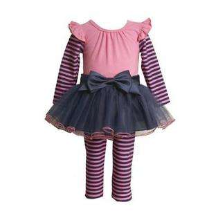 bonnie jean Baby Girls Pant Sets  Pink and Navy Tutu and Leggings Set