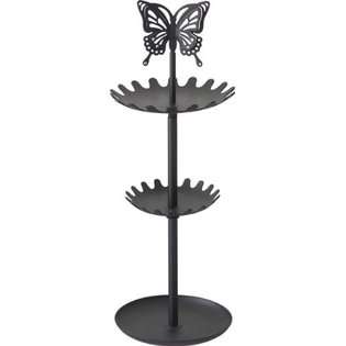 Jewelry Organizers dOreille   Black Metal Butterfly Stand with Tray 