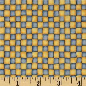 44 Wide Adventures in Wonderland Checks Yellow/Blue Fabric By The 
