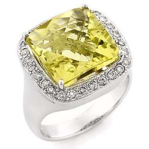  18K White Gold Yellow Topaz and Diamond Ring Jewelry