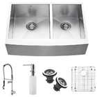   Farmhouse Faucet Grid Two Strainers Double Bowl Kitchen Sink, Steel