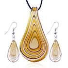 Pugster Brown Tan Growth Ring Pattern Pendant Earring Set