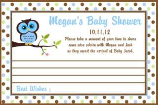 40 Personalized Baby Shower Owl Advice Cards  