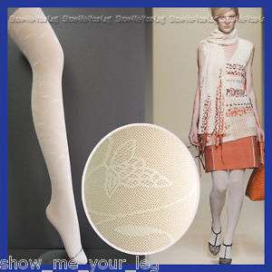 Ivory Flower Patterned TIGHTS / PANTYHOSE / HOSIERY  