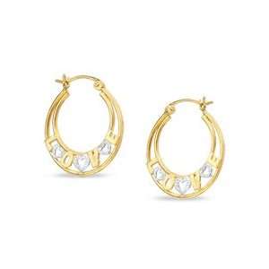  10K Two Tone Gold LOVE Double Hoop Earrings HINGED HOOPS Jewelry
