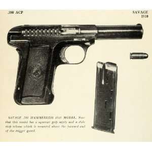  1948 Print 1910 .380 ACP Savage Hammerless Pistol Gun 