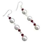 swarovski siam red crystals heart necklace set cream pearls earrings 