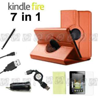 For Kindle Fire Rotati​ng Case Cover/Car Charger/Protector/USB Cable 