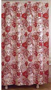 NEW Red Ivory White Floral Fabric Shower Curtain Retro Large Flowers 