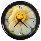   Black Wall Clock of Smiley Face on Daisy Flower (Yellow Smiley Face