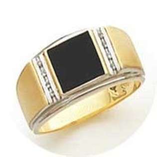 Dason Onyx Rings   14k Yellow Gold Solid Back Diamond Onyx Ring
