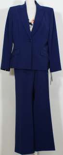 NWT KASPER Bright Navy Crepe 3 Pc Pant Suit 18  