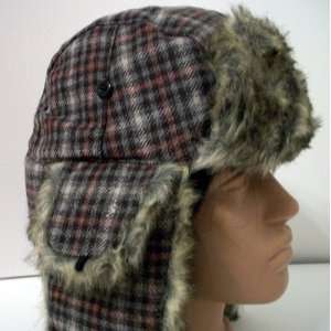  Fur Bomber Hat Unisex (Red and Grey Plaid) Everything 