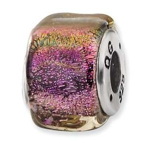   Sterling Silver Reflections Purple Dichroic Glass Square Bead Jewelry