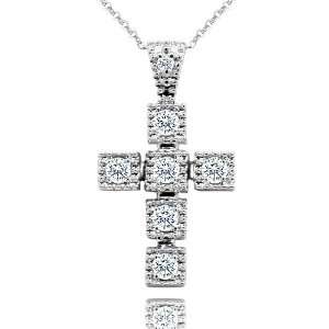 0.25CT Diamond 14K White Gold Cross Pendant P&P Luxury Jewelry
