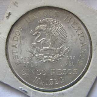 1953 MEXICO 5 Cinco Pesos HIDALGO WREATH Silver Coin UNCIRCULATED Mo 