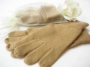 Womens 100% pure cashmere winter wrist gloves Camel  