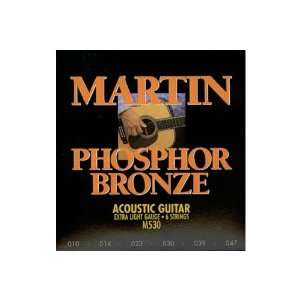  Martin M530 Phosphor Bronze Acoustic Guitar Strings, Extra 