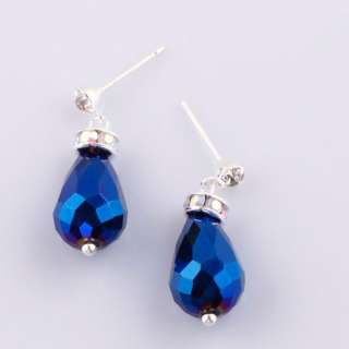   AB Crystal Faceted Glass Teardrop Dangle Stud Charms Earrings  