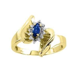  Marquise Sapphire & Diamond Ring 14K Yellow Gold Jewelry