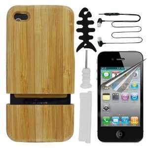  Bamboo Wood Case + Crystal Clear Screen Protector + White Anti Dust 