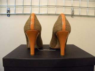PRADA $1352 Tan Orange Straw Crocodile Heels Shoes 36/6  