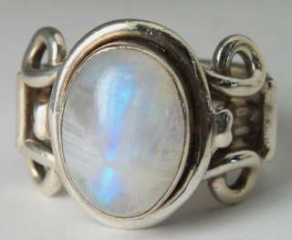4CT Blue Moonstone Bezel Set Sterling Silver Wire Ring Size 7.5  