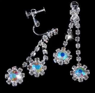 21977 Flower Bead Link AB Rhinestone Crystal Clear Necklace Earring 